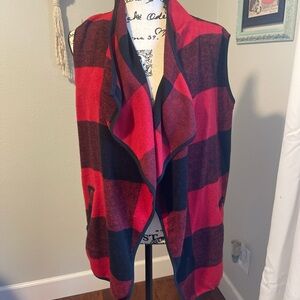 Red and Black Plaid Women's Sweater Vest
